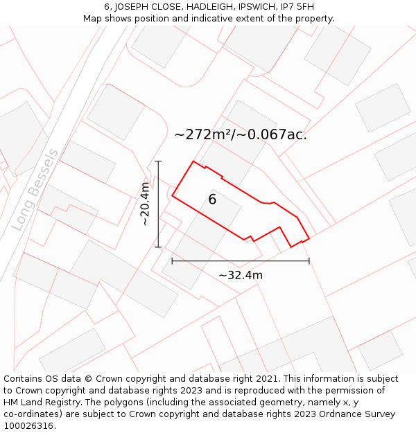 6, JOSEPH CLOSE, HADLEIGH, IPSWICH, IP7 5FH: Plot and title map