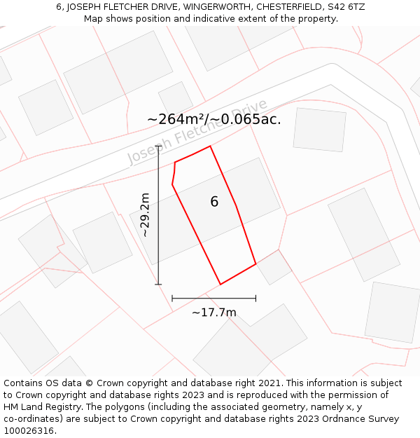 6, JOSEPH FLETCHER DRIVE, WINGERWORTH, CHESTERFIELD, S42 6TZ: Plot and title map