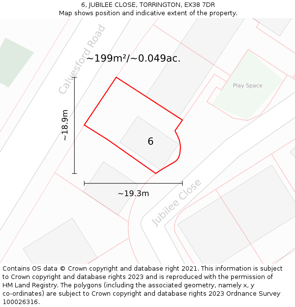 6, JUBILEE CLOSE, TORRINGTON, EX38 7DR: Plot and title map