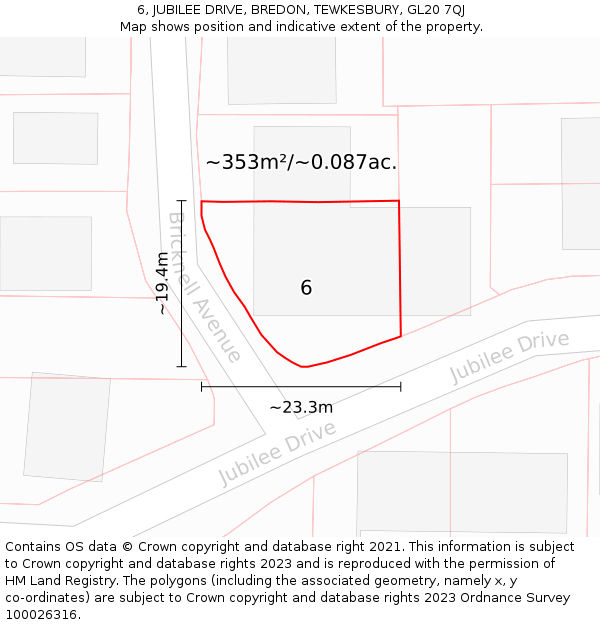 6, JUBILEE DRIVE, BREDON, TEWKESBURY, GL20 7QJ: Plot and title map