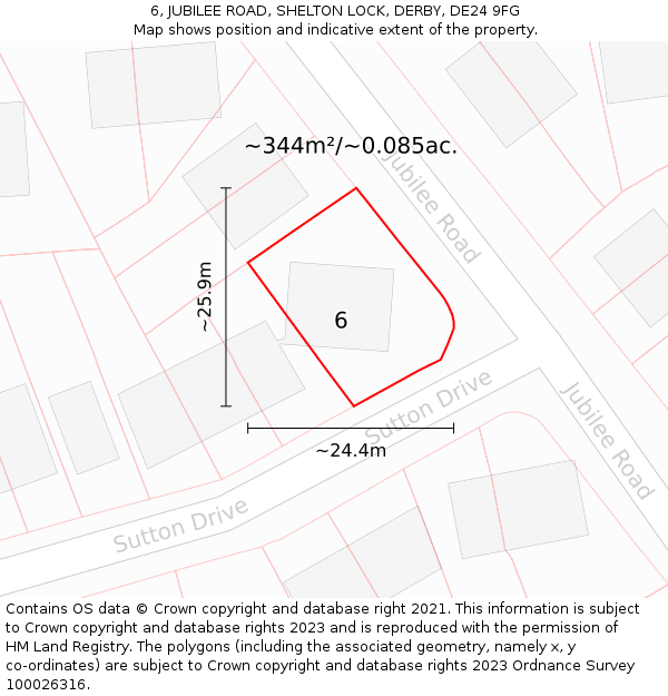 6, JUBILEE ROAD, SHELTON LOCK, DERBY, DE24 9FG: Plot and title map
