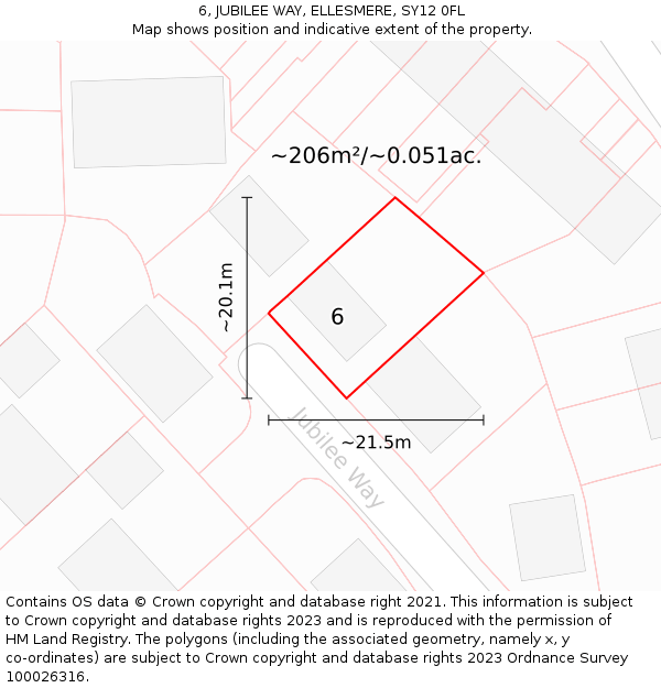 6, JUBILEE WAY, ELLESMERE, SY12 0FL: Plot and title map
