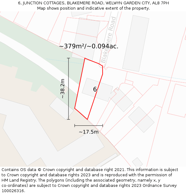 6, JUNCTION COTTAGES, BLAKEMERE ROAD, WELWYN GARDEN CITY, AL8 7PH: Plot and title map