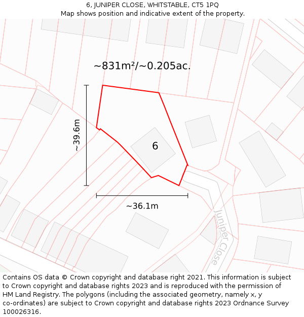 6, JUNIPER CLOSE, WHITSTABLE, CT5 1PQ: Plot and title map