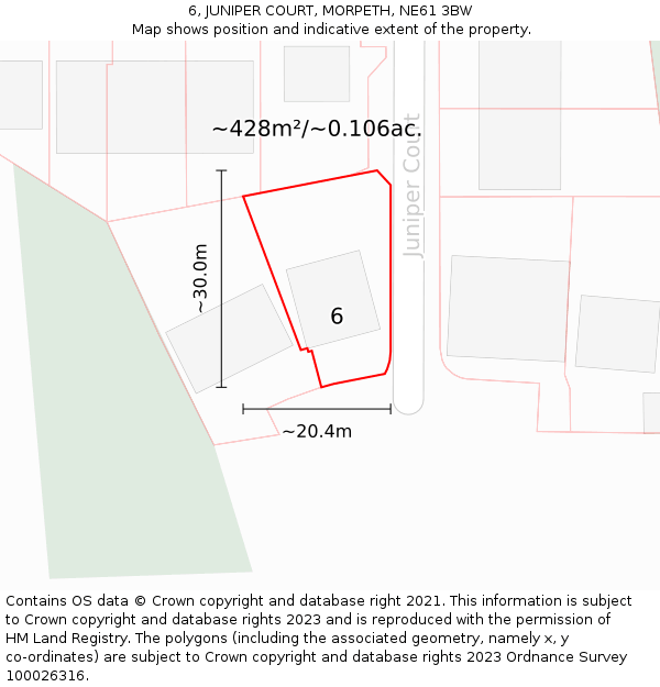 6, JUNIPER COURT, MORPETH, NE61 3BW: Plot and title map
