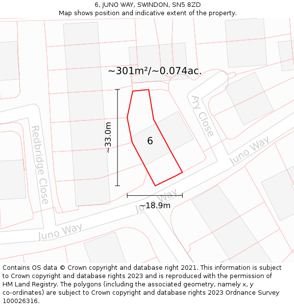 6, JUNO WAY, SWINDON, SN5 8ZD: Plot and title map