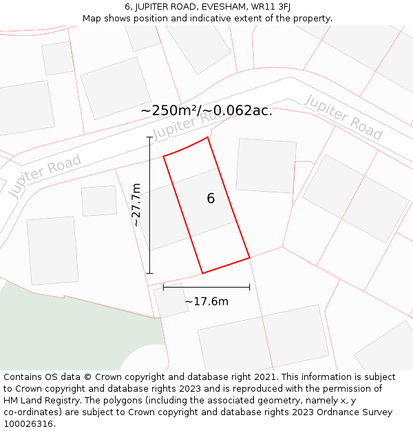 6, JUPITER ROAD, EVESHAM, WR11 3FJ: Plot and title map