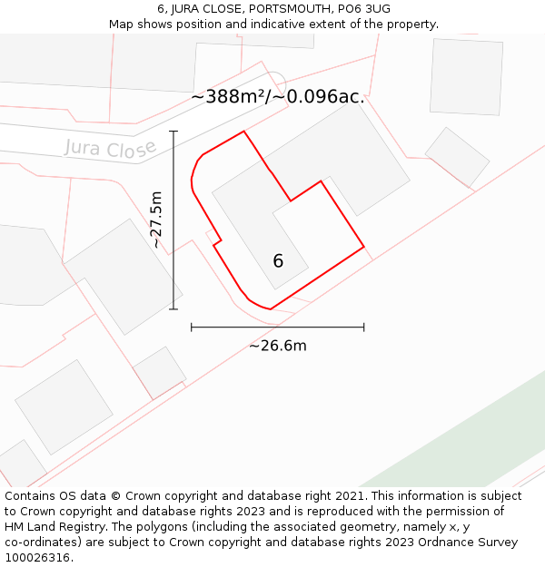 6, JURA CLOSE, PORTSMOUTH, PO6 3UG: Plot and title map