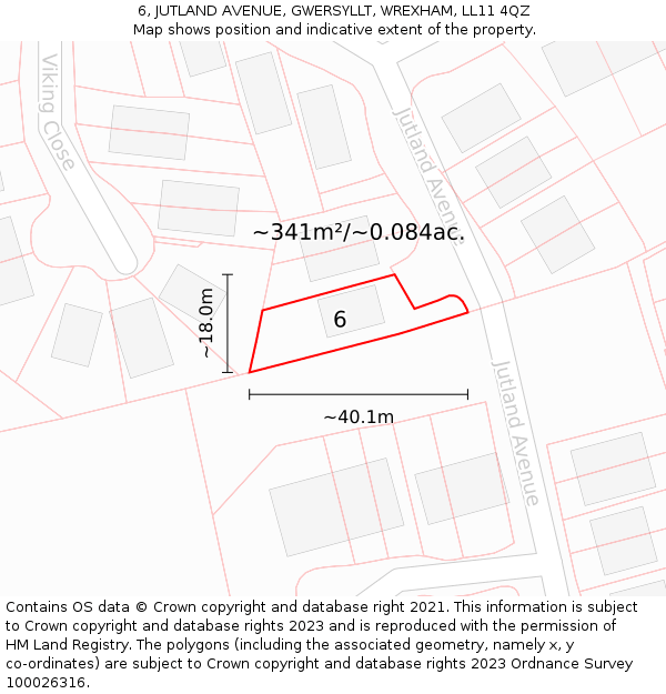 6, JUTLAND AVENUE, GWERSYLLT, WREXHAM, LL11 4QZ: Plot and title map