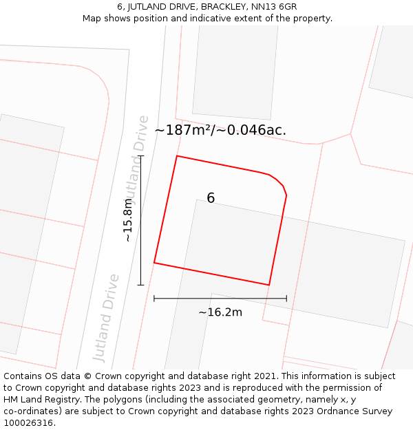 6, JUTLAND DRIVE, BRACKLEY, NN13 6GR: Plot and title map