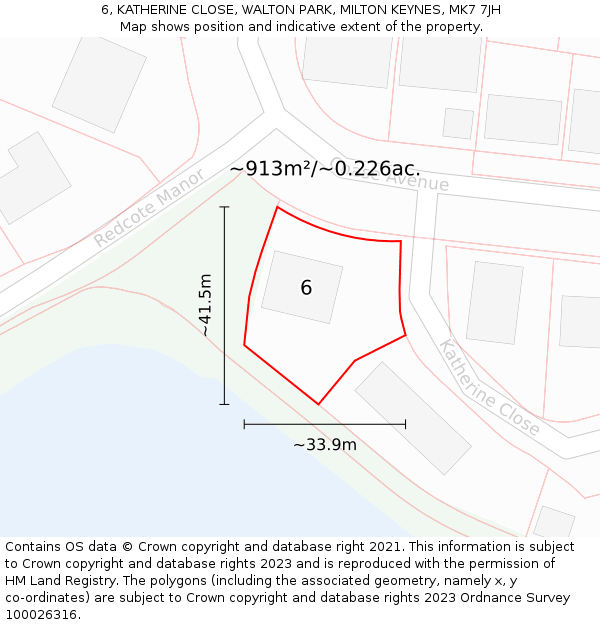 6, KATHERINE CLOSE, WALTON PARK, MILTON KEYNES, MK7 7JH: Plot and title map