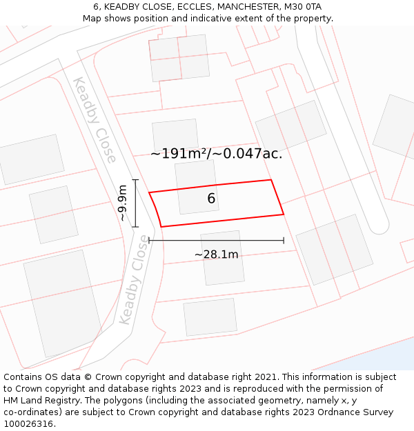 6, KEADBY CLOSE, ECCLES, MANCHESTER, M30 0TA: Plot and title map