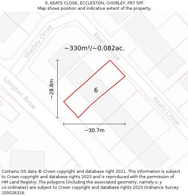 6, KEATS CLOSE, ECCLESTON, CHORLEY, PR7 5PF: Plot and title map