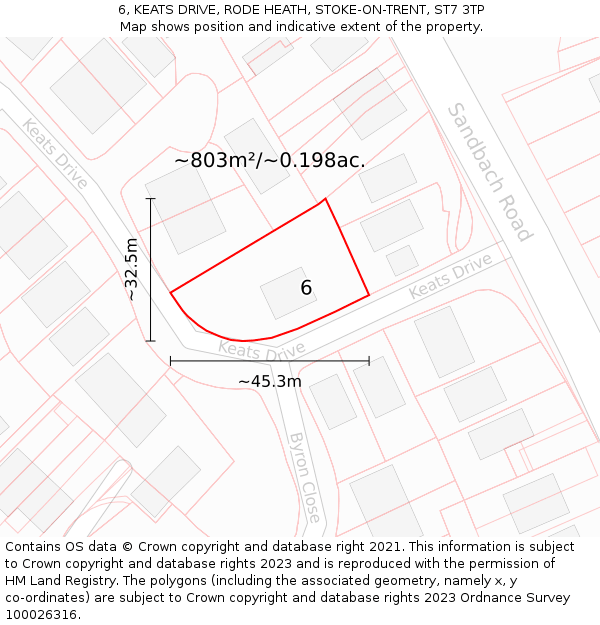 6, KEATS DRIVE, RODE HEATH, STOKE-ON-TRENT, ST7 3TP: Plot and title map