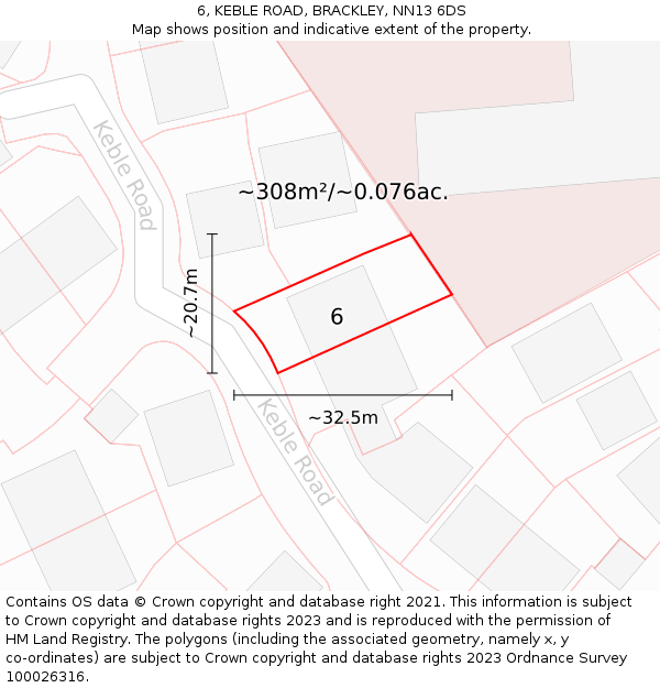 6, KEBLE ROAD, BRACKLEY, NN13 6DS: Plot and title map