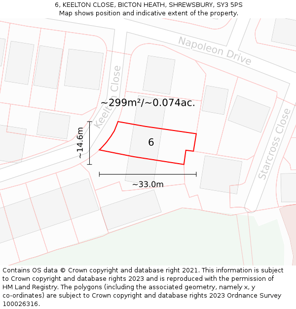 6, KEELTON CLOSE, BICTON HEATH, SHREWSBURY, SY3 5PS: Plot and title map