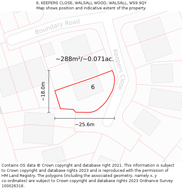 6, KEEPERS CLOSE, WALSALL WOOD, WALSALL, WS9 9QY: Plot and title map
