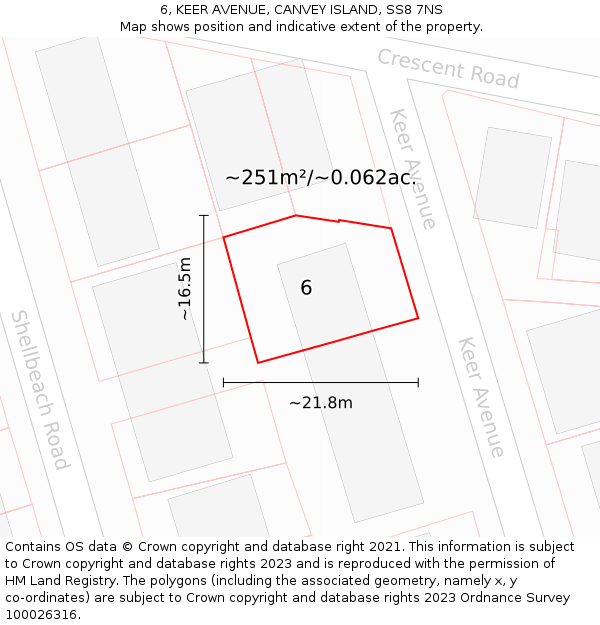 6, KEER AVENUE, CANVEY ISLAND, SS8 7NS: Plot and title map