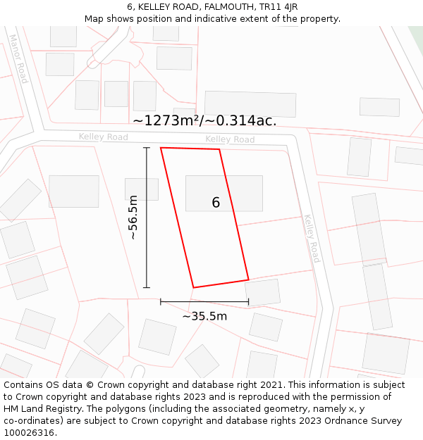 6, KELLEY ROAD, FALMOUTH, TR11 4JR: Plot and title map