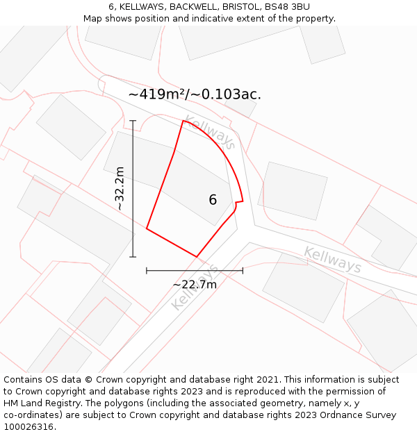 6, KELLWAYS, BACKWELL, BRISTOL, BS48 3BU: Plot and title map