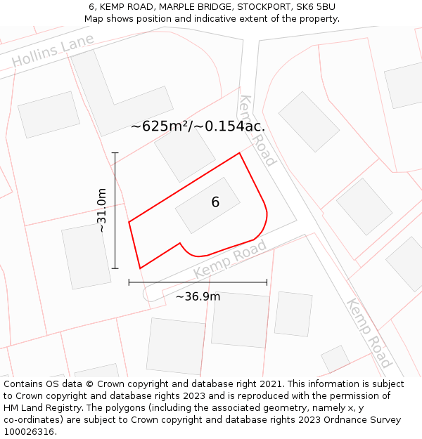 6, KEMP ROAD, MARPLE BRIDGE, STOCKPORT, SK6 5BU: Plot and title map