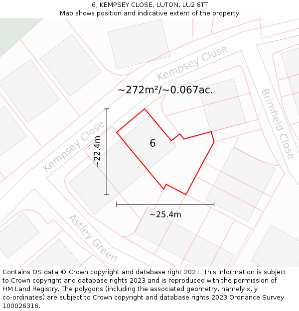 6, KEMPSEY CLOSE, LUTON, LU2 8TT: Plot and title map
