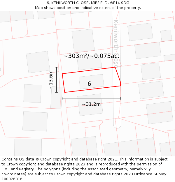 6, KENILWORTH CLOSE, MIRFIELD, WF14 9DG: Plot and title map