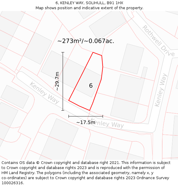6, KENLEY WAY, SOLIHULL, B91 1HX: Plot and title map