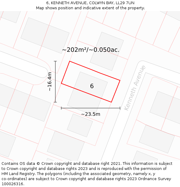 6, KENNETH AVENUE, COLWYN BAY, LL29 7UN: Plot and title map