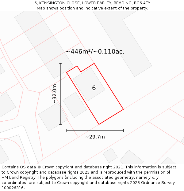6, KENSINGTON CLOSE, LOWER EARLEY, READING, RG6 4EY: Plot and title map