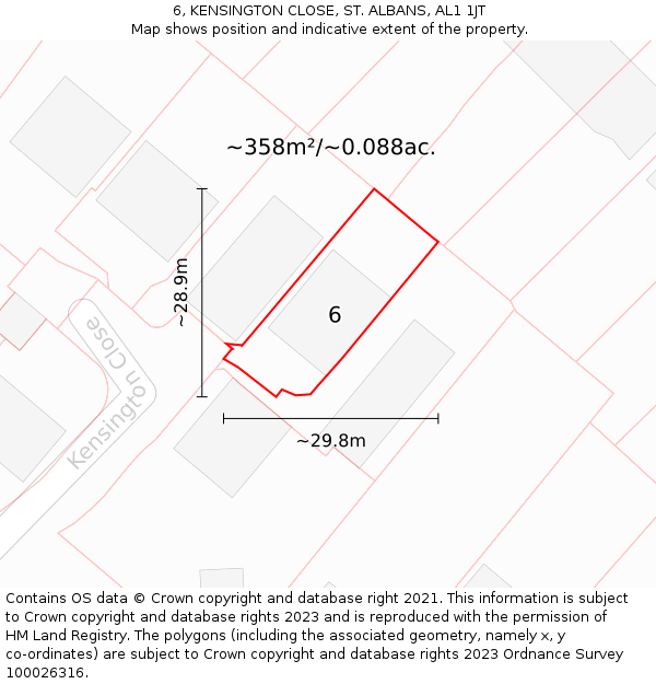 6, KENSINGTON CLOSE, ST. ALBANS, AL1 1JT: Plot and title map
