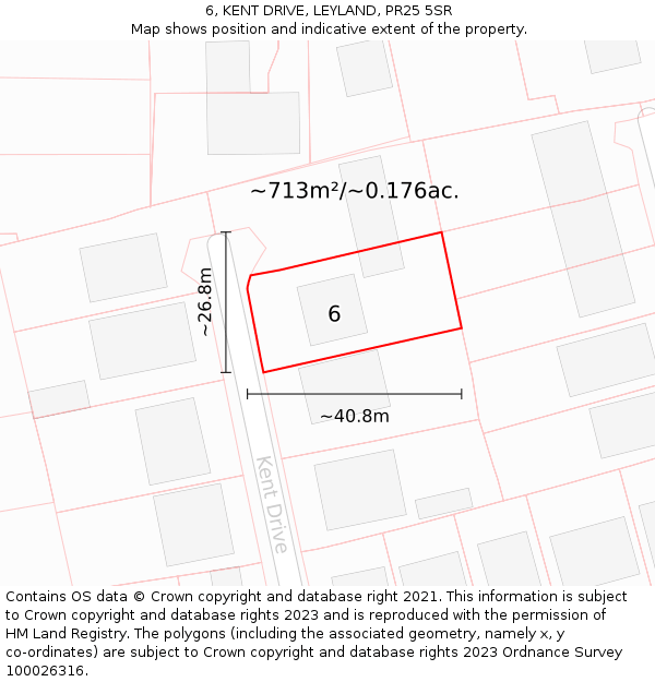 6, KENT DRIVE, LEYLAND, PR25 5SR: Plot and title map