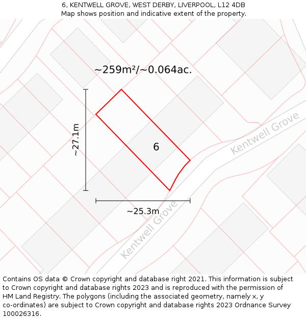 6, KENTWELL GROVE, WEST DERBY, LIVERPOOL, L12 4DB: Plot and title map