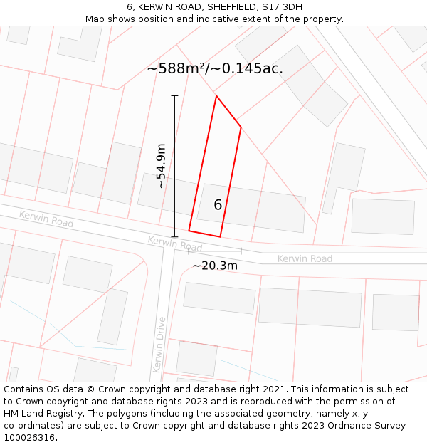 6, KERWIN ROAD, SHEFFIELD, S17 3DH: Plot and title map