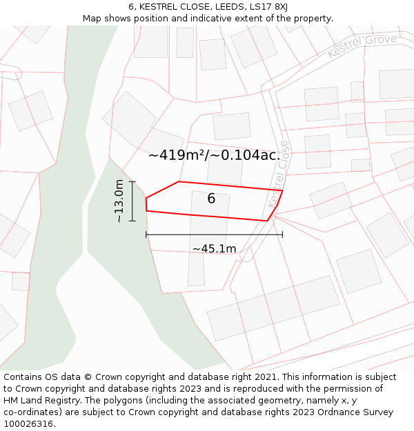 6, KESTREL CLOSE, LEEDS, LS17 8XJ: Plot and title map