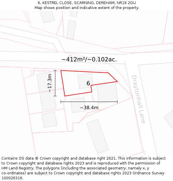 6, KESTREL CLOSE, SCARNING, DEREHAM, NR19 2GU: Plot and title map