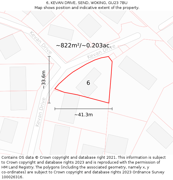6, KEVAN DRIVE, SEND, WOKING, GU23 7BU: Plot and title map