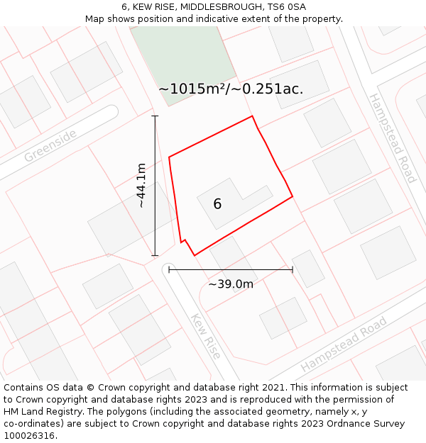 6, KEW RISE, MIDDLESBROUGH, TS6 0SA: Plot and title map
