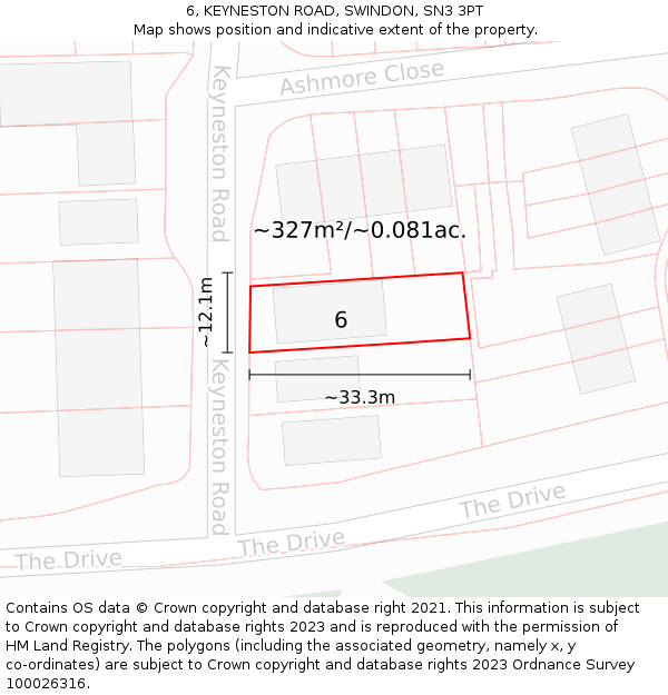 6, KEYNESTON ROAD, SWINDON, SN3 3PT: Plot and title map
