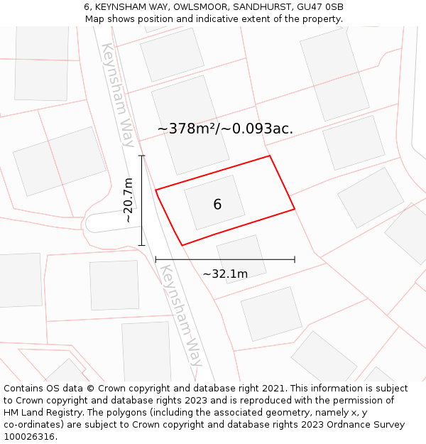 6, KEYNSHAM WAY, OWLSMOOR, SANDHURST, GU47 0SB: Plot and title map