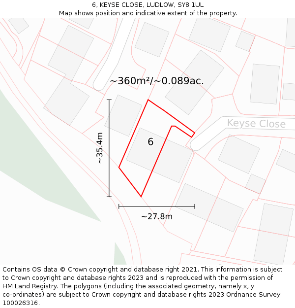 6, KEYSE CLOSE, LUDLOW, SY8 1UL: Plot and title map
