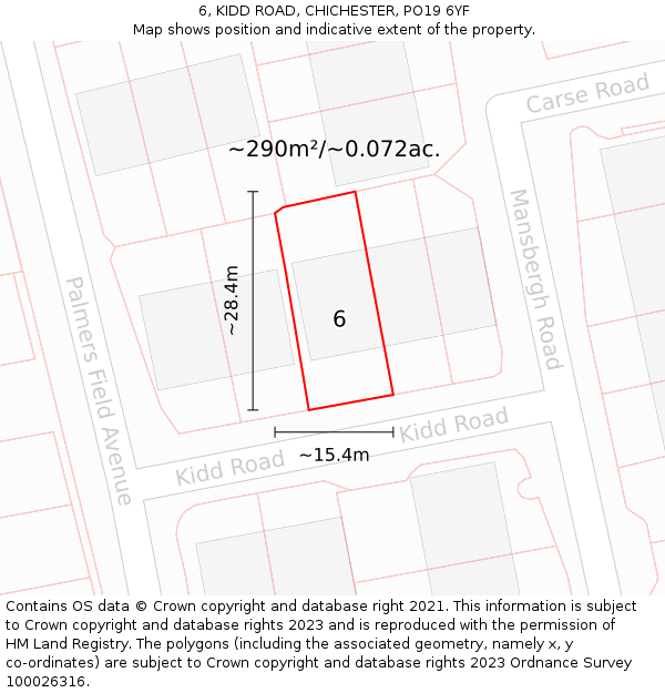 6, KIDD ROAD, CHICHESTER, PO19 6YF: Plot and title map