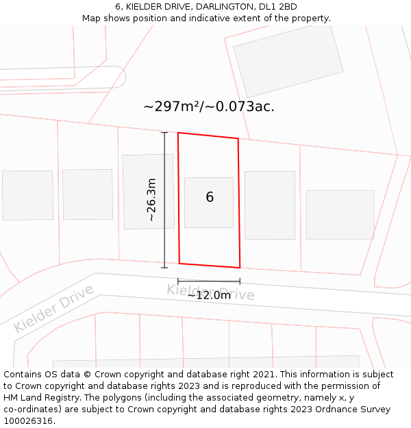 6, KIELDER DRIVE, DARLINGTON, DL1 2BD: Plot and title map