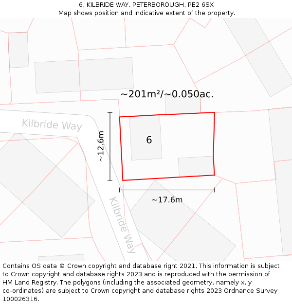 6, KILBRIDE WAY, PETERBOROUGH, PE2 6SX: Plot and title map
