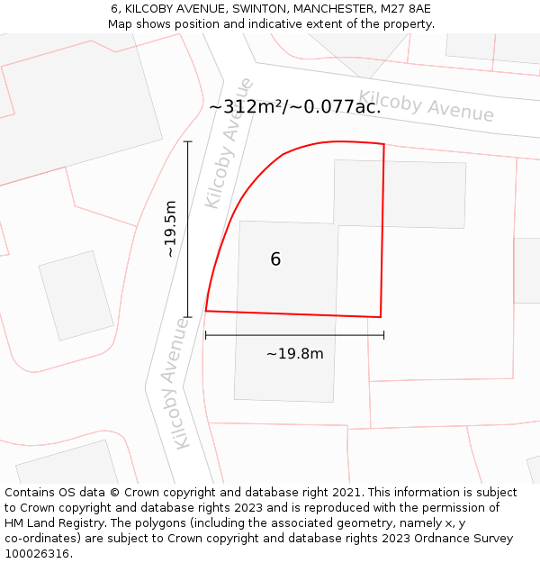 6, KILCOBY AVENUE, SWINTON, MANCHESTER, M27 8AE: Plot and title map