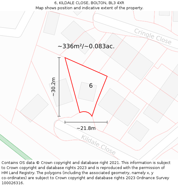 6, KILDALE CLOSE, BOLTON, BL3 4XR: Plot and title map