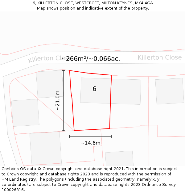 6, KILLERTON CLOSE, WESTCROFT, MILTON KEYNES, MK4 4GA: Plot and title map