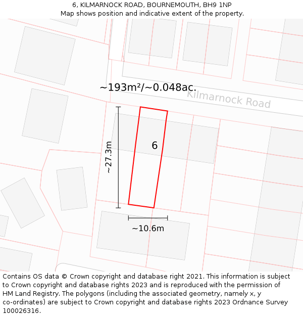 6, KILMARNOCK ROAD, BOURNEMOUTH, BH9 1NP: Plot and title map
