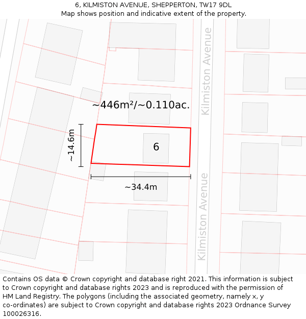 6, KILMISTON AVENUE, SHEPPERTON, TW17 9DL: Plot and title map