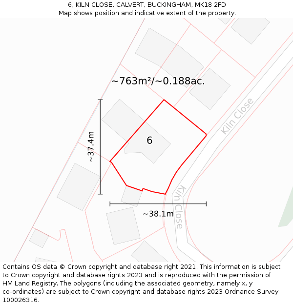 6, KILN CLOSE, CALVERT, BUCKINGHAM, MK18 2FD: Plot and title map